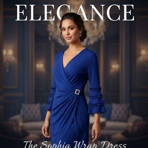 R&M Richards Blue Long Sleeve Dress